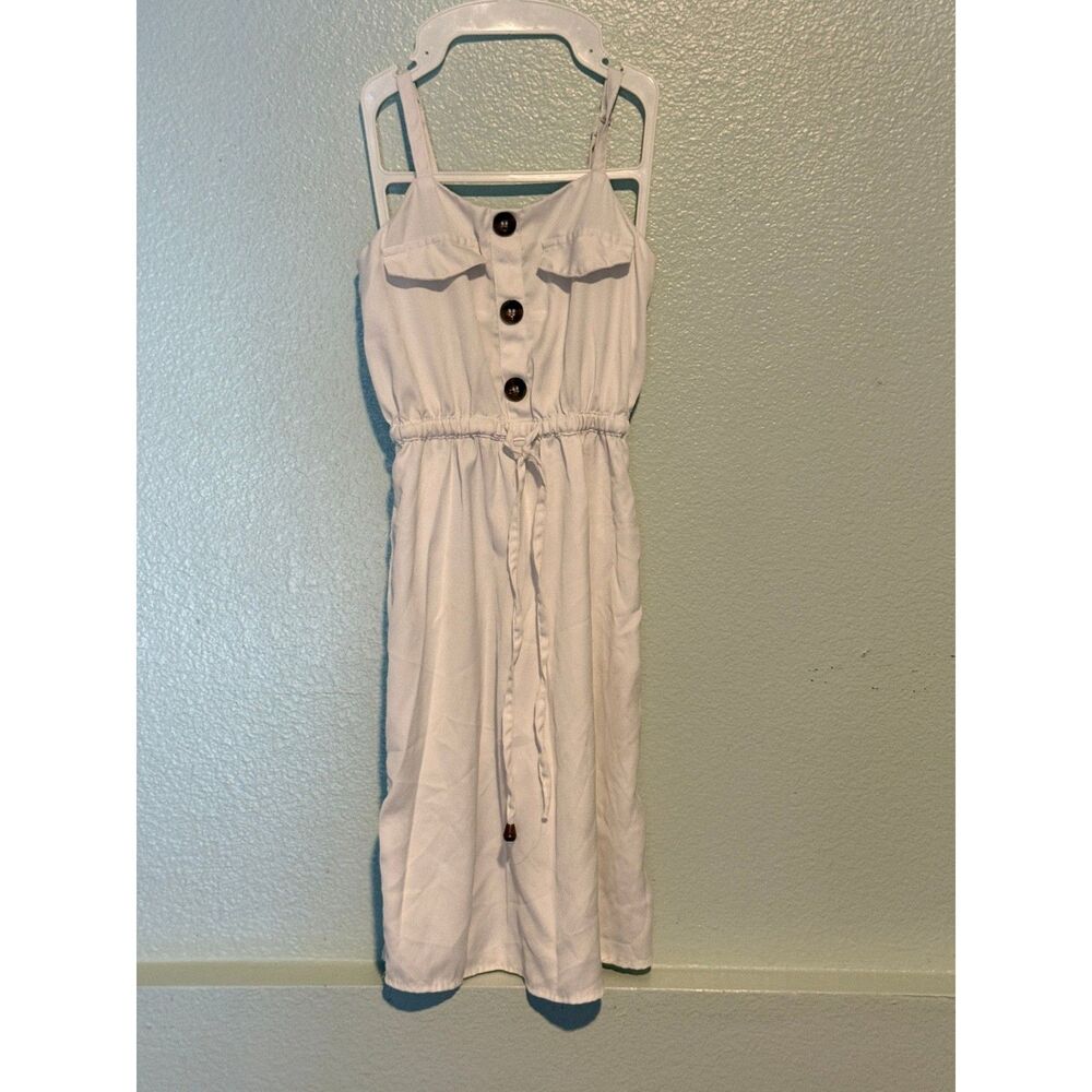 Blush White Midi Dress Sundress Sleeveless Drawstring Button Up Casual Small